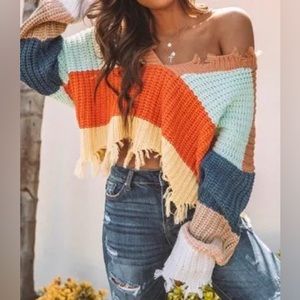 Vici distressed color block sweater